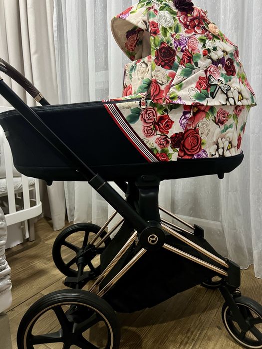 Коляска Cybex Priam Platinum Spring Blossom 2 в 1, Сайбекс Пріам