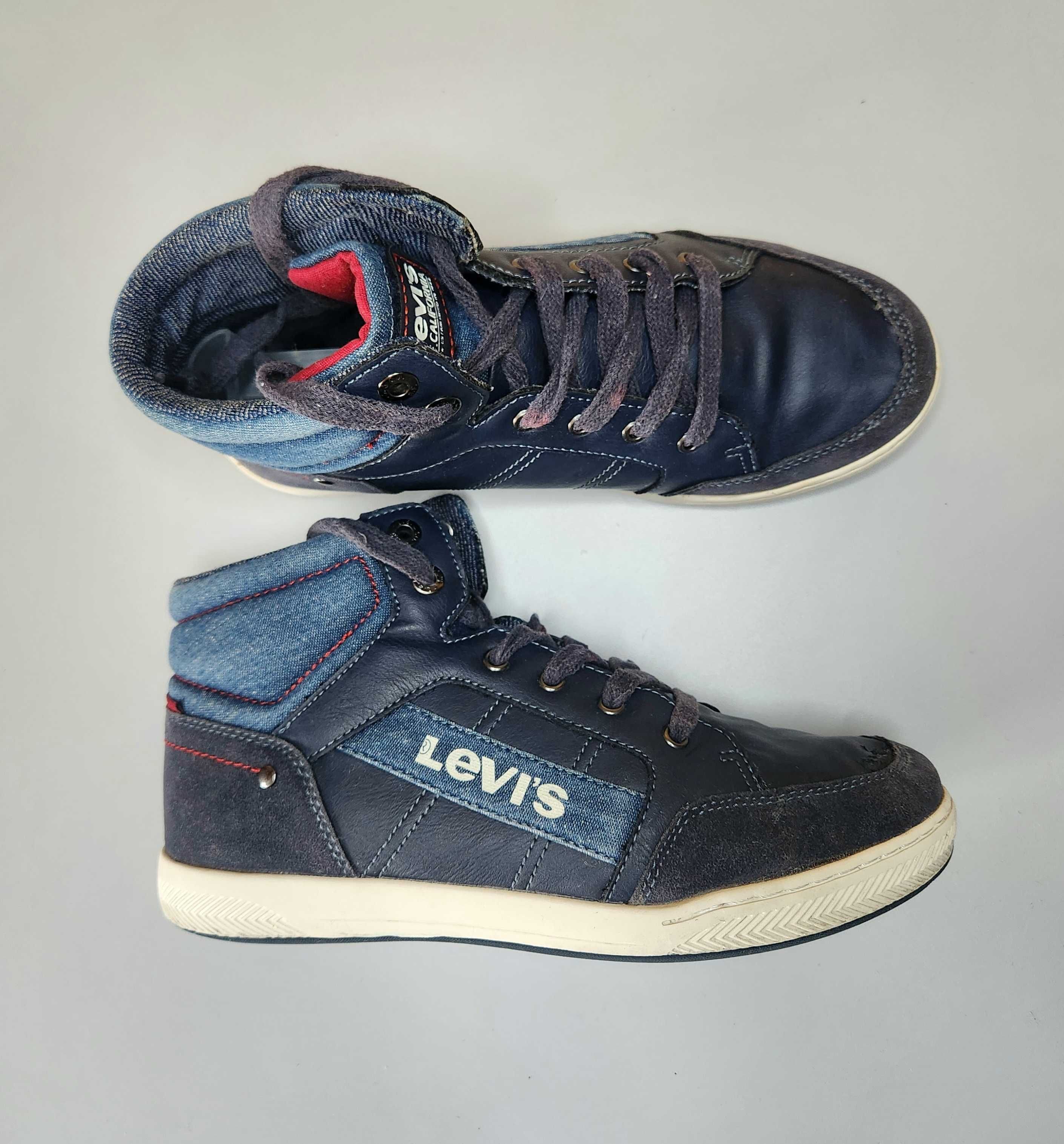 Levi's Buty Chłopięce Dziecięce Granatowe Wysokie Jesień Zima Skórzane