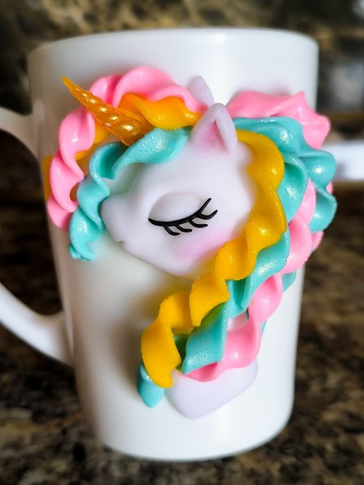 Чашка кружка Единорог с декором из полимерной глины