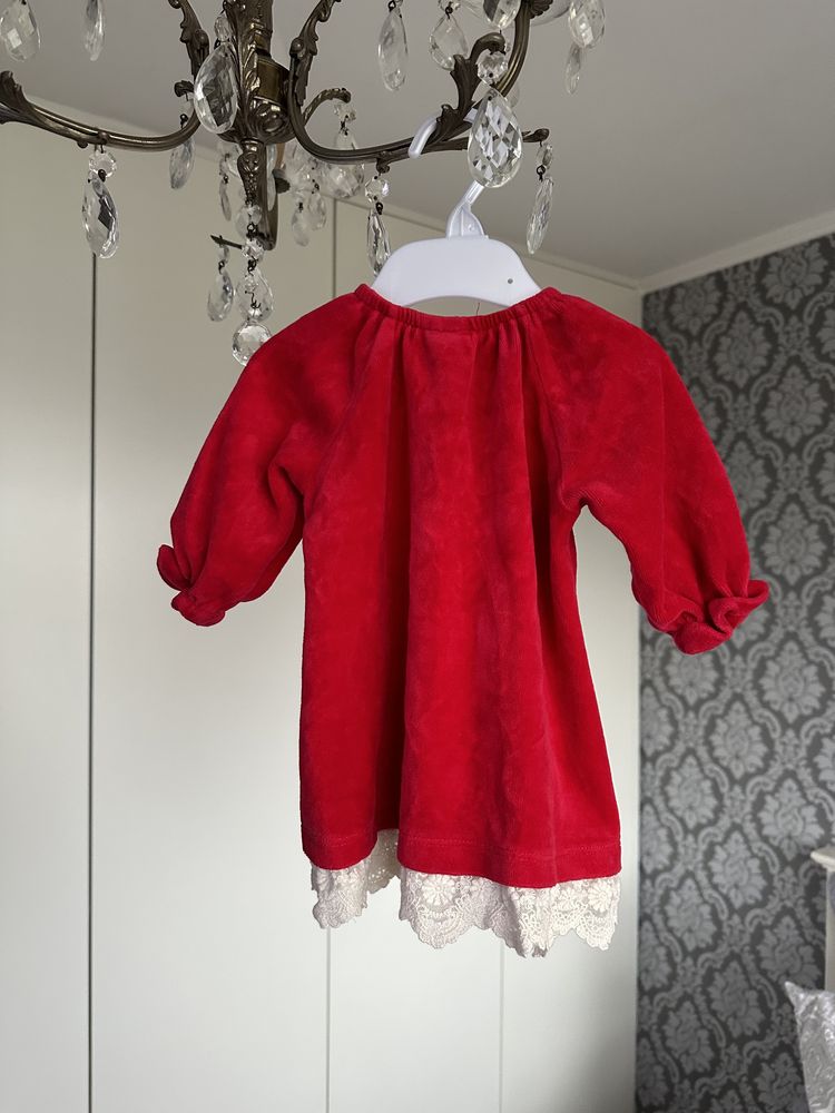 Lindex czerwona sukieneczka sukienka z weluru na długi rękaw 62 cm