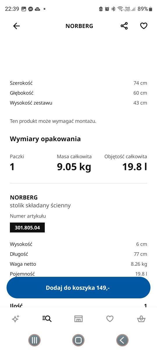 Sprzedam stolik z ikea mocowany do ściany