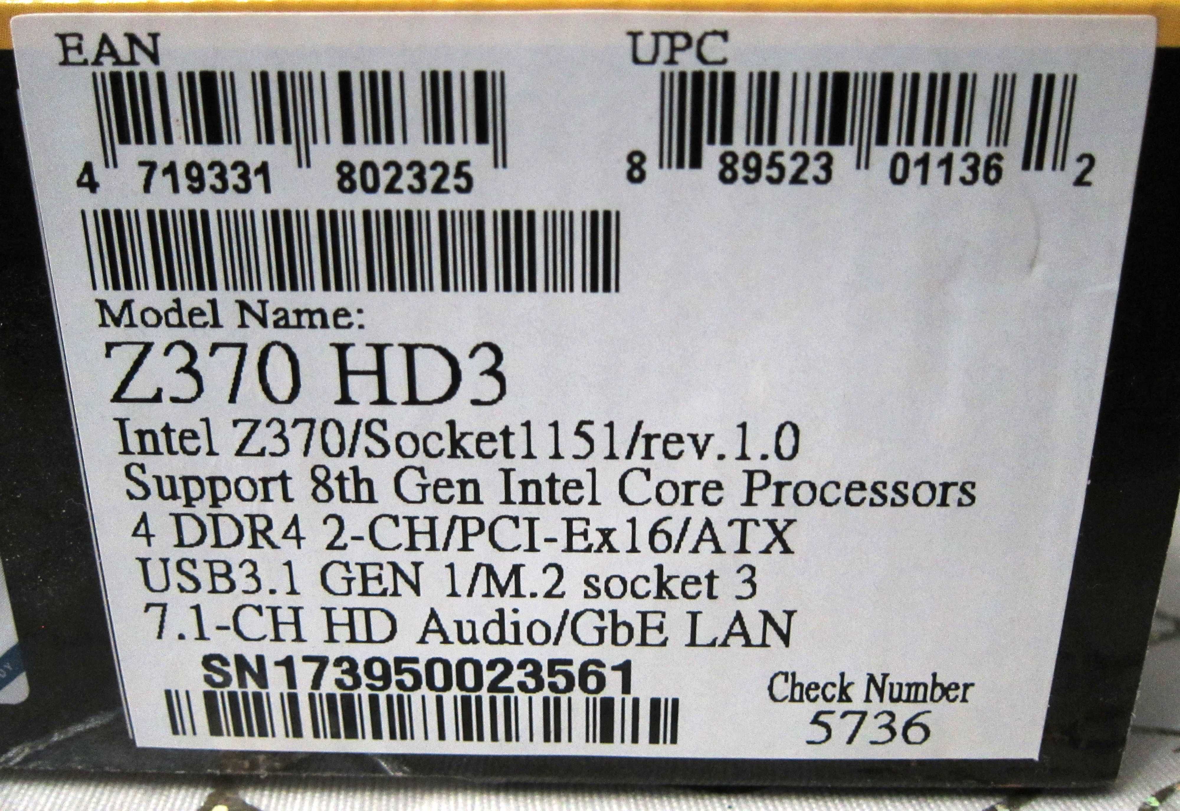 s1151v2 комплект Gigabyte Z370 HD3 + i3-8100 + 64 GB DDR3 HyperX Fury