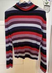 Sweter z golfem w paski vintage retro 90s lata 90