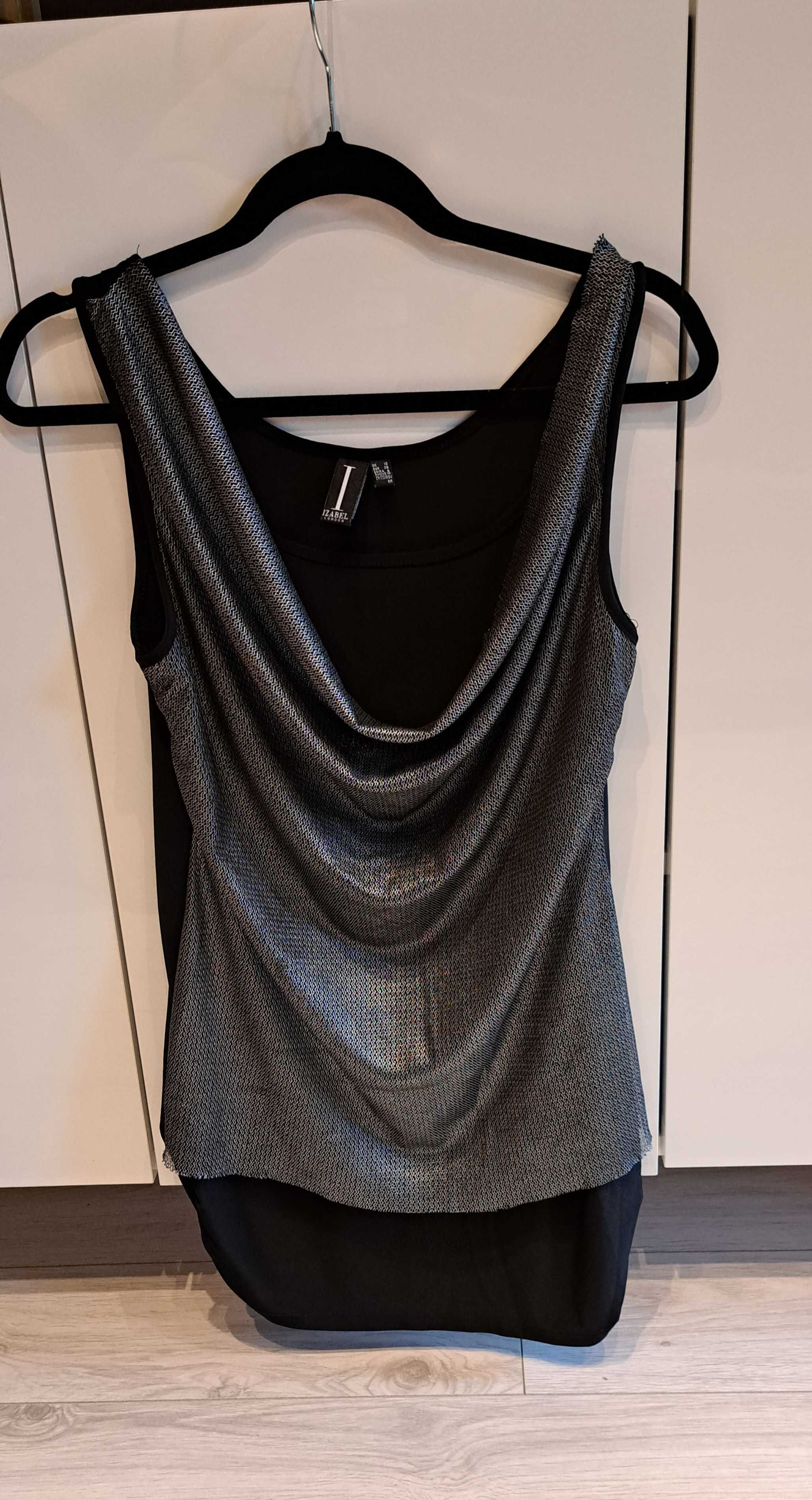 Elegancka bluzka czarno srebrna M 38 na imprezę sylwestra