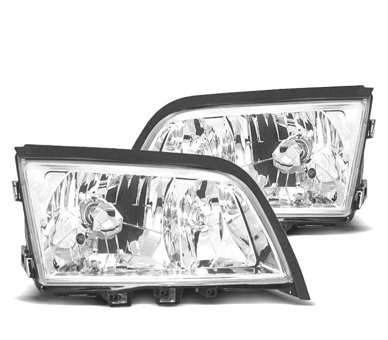 FARÓIS FRONTAIS MERCEDES W202 93-00 FUNDO CROMADO