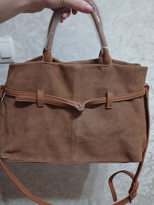 Сумка натуральний замш, коричнева