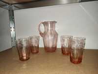 Conjunto 4 copos e jarro cristal vintage