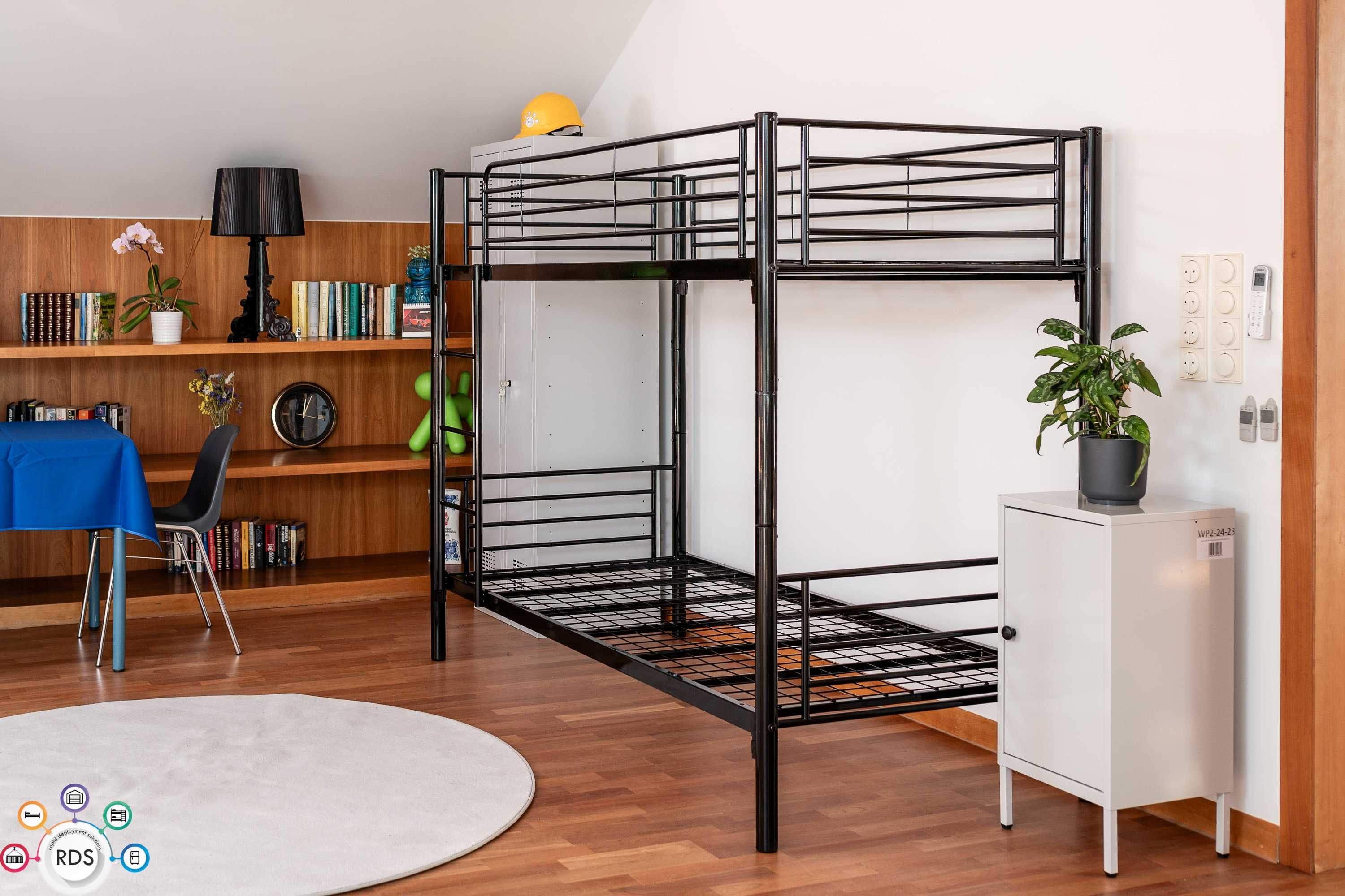 Łóżko metalowe piętrowe z materacami hotelowe kwaterowe 200x90 cm