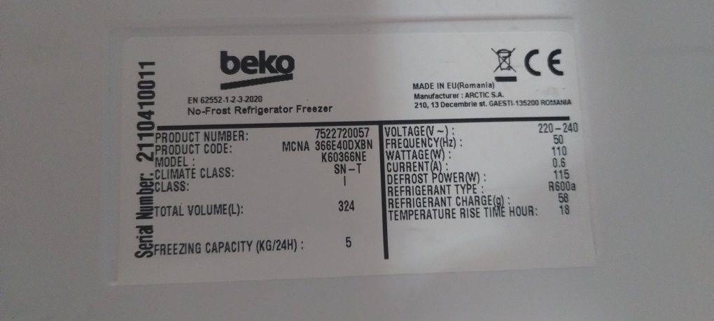 Lodówka Beko 185 cm, srebrna