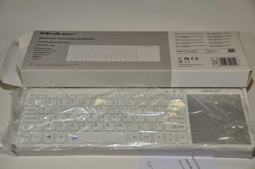 Klawiatura bezprzewodowa Qoltec Touchpad | 2.4GHz | Biała