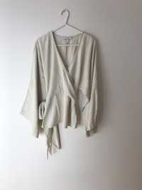 Lniana kopertowa bluzka kimono Reserved, jasny beż, wakacyjny klasyk