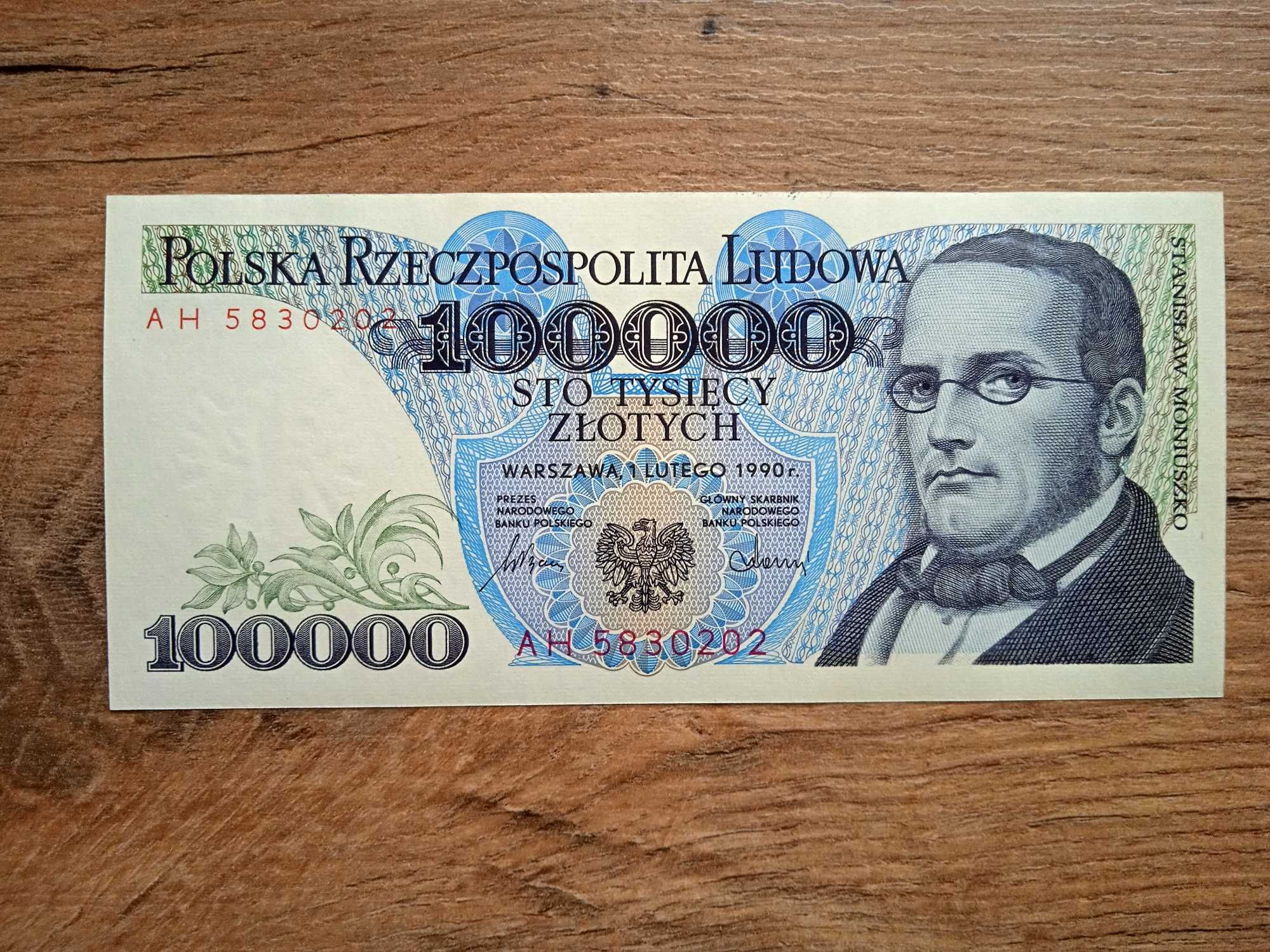 100000 zł 1990   AH   st.1 UNC  Rzadka Seria