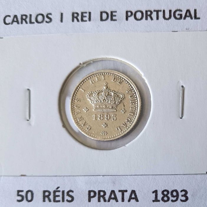 50 Reis ou meio tostão 1983 do Monarca Português D. Carlos I * PRATA *