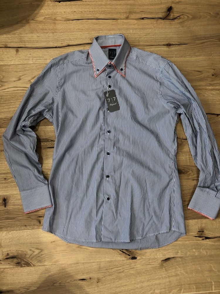 Nowa męska koszula w paski  granatowe bawełna slim fit L 40 TK Maxx