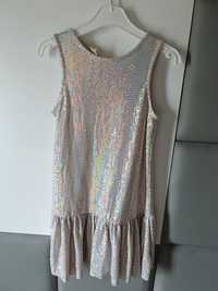 Sukienka srebrna cekinowa dla dziewczynki rozmiar 134