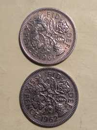 2 moedas 6 Pence 1961 e 1962 Inglaterra