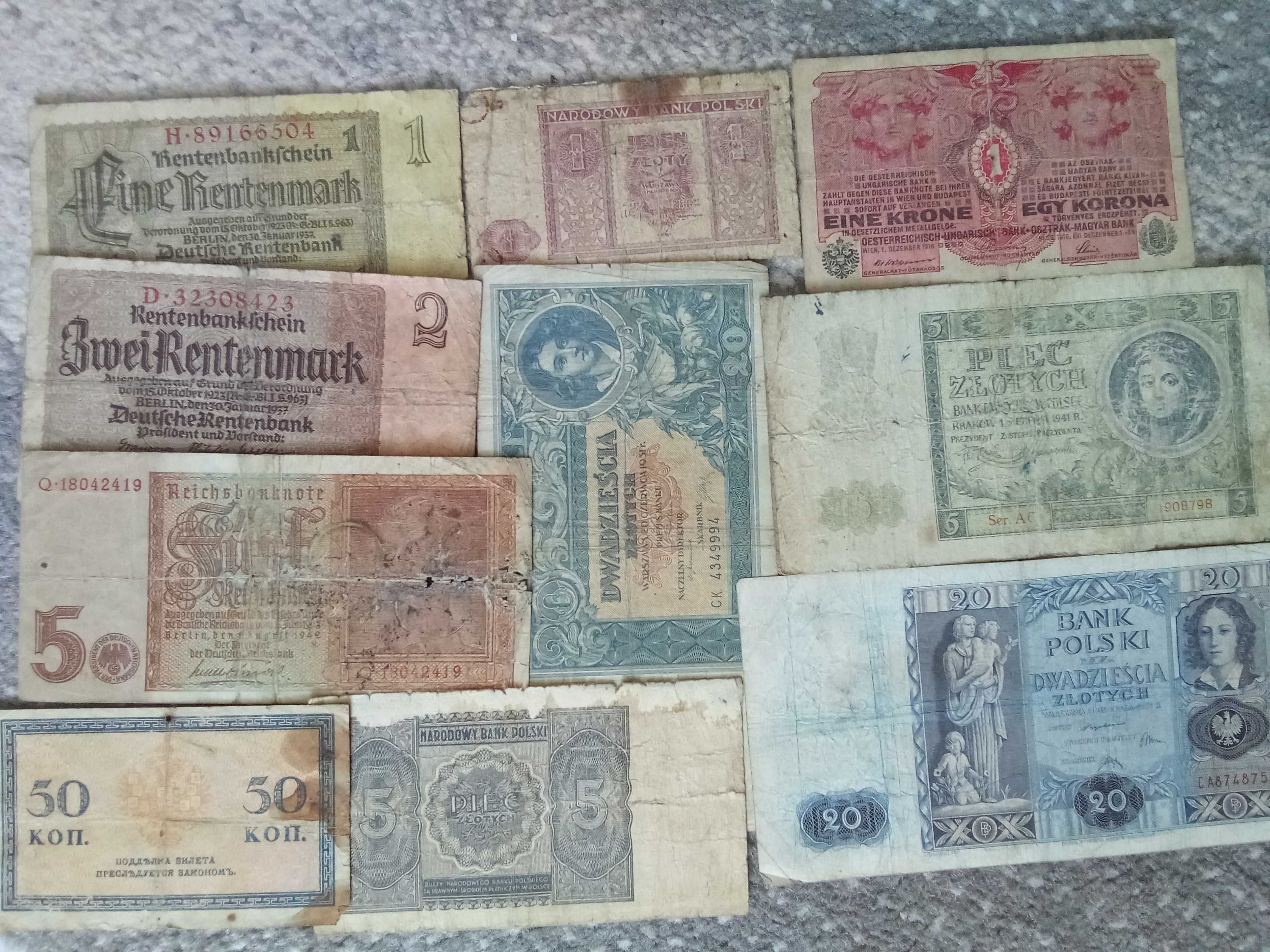 Stare banknoty zestaw 10 sztuk.
