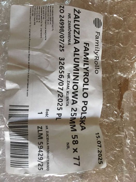 Żaluzje aluminiowe 25mm biały półmat, 2 sztuki  580x1220mm i 580x770mm