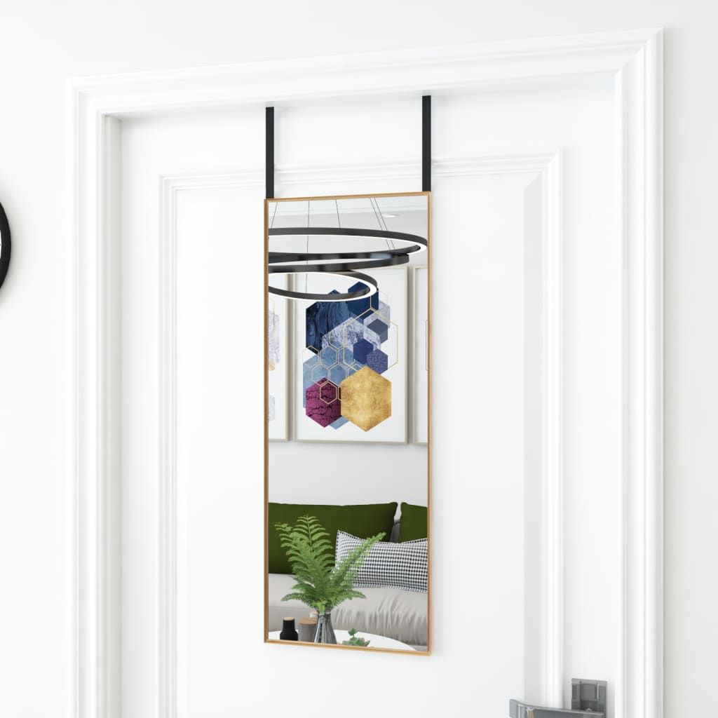 Vidaxl Lustro Na Drzwi, Złote, 30X80 Cm, Szkło I Aluminium
