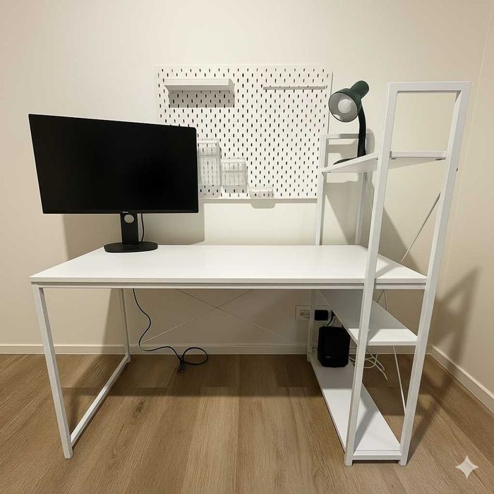 NOWE Biurko Loft Białe Gamingowe Metalowe Komputerowe Z Półkami OKAZJA