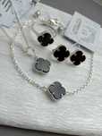 Серебряный набор комплект Van Cleef Ван Клиф клевер черный оникс