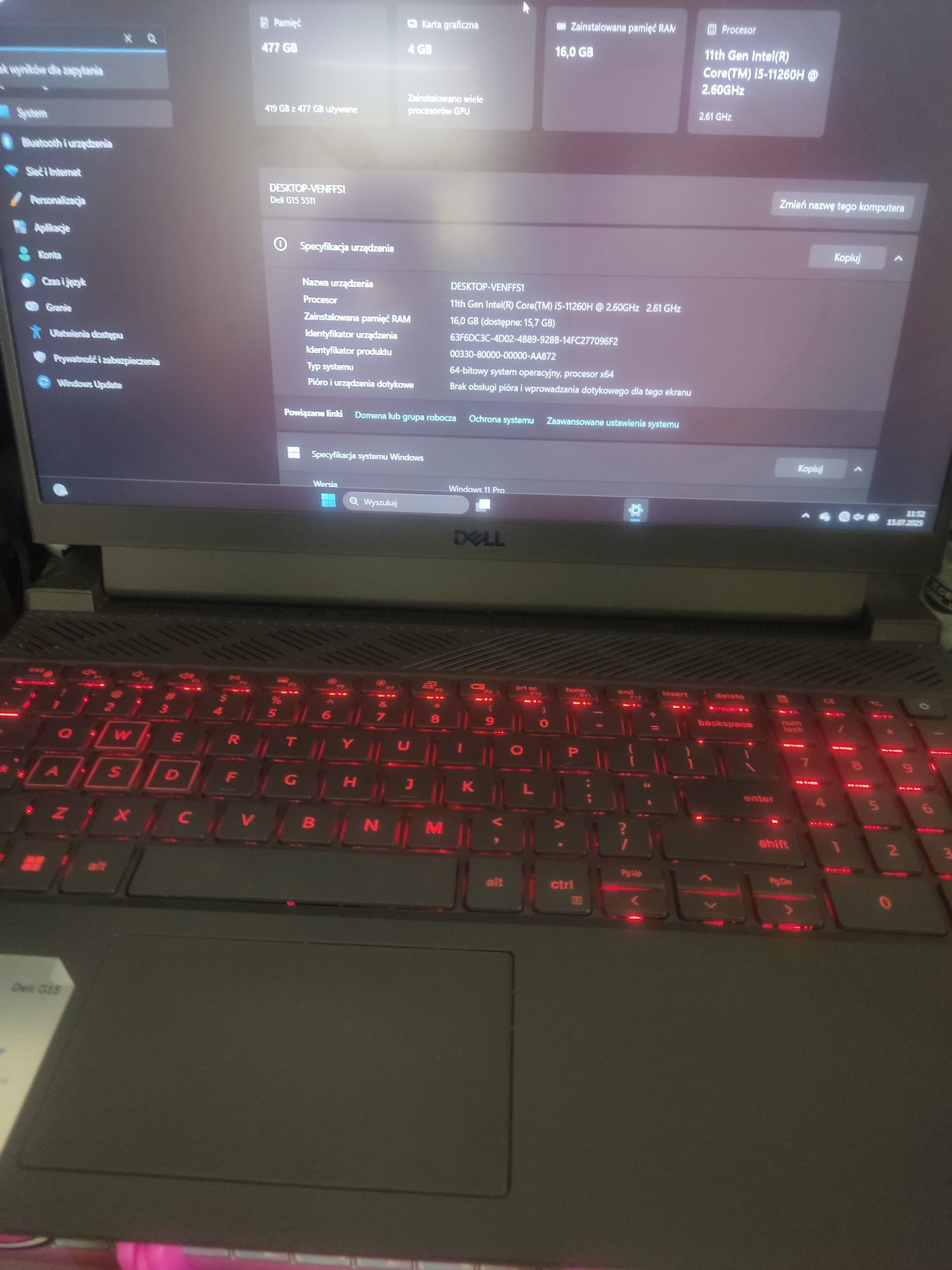 Sprzedam laptop gamingowy Dell z kartonem i ładowarką