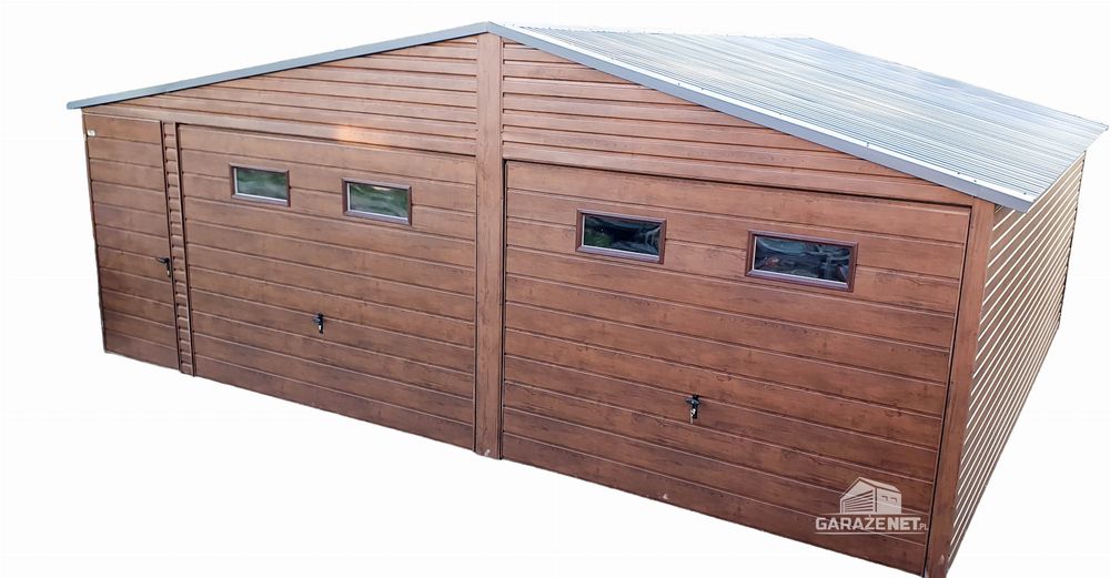 GARAŻ BLASZANY 7m x 6m 2x Brama Drzwi 4x Okno Drewnopodobny 7x6 GB273