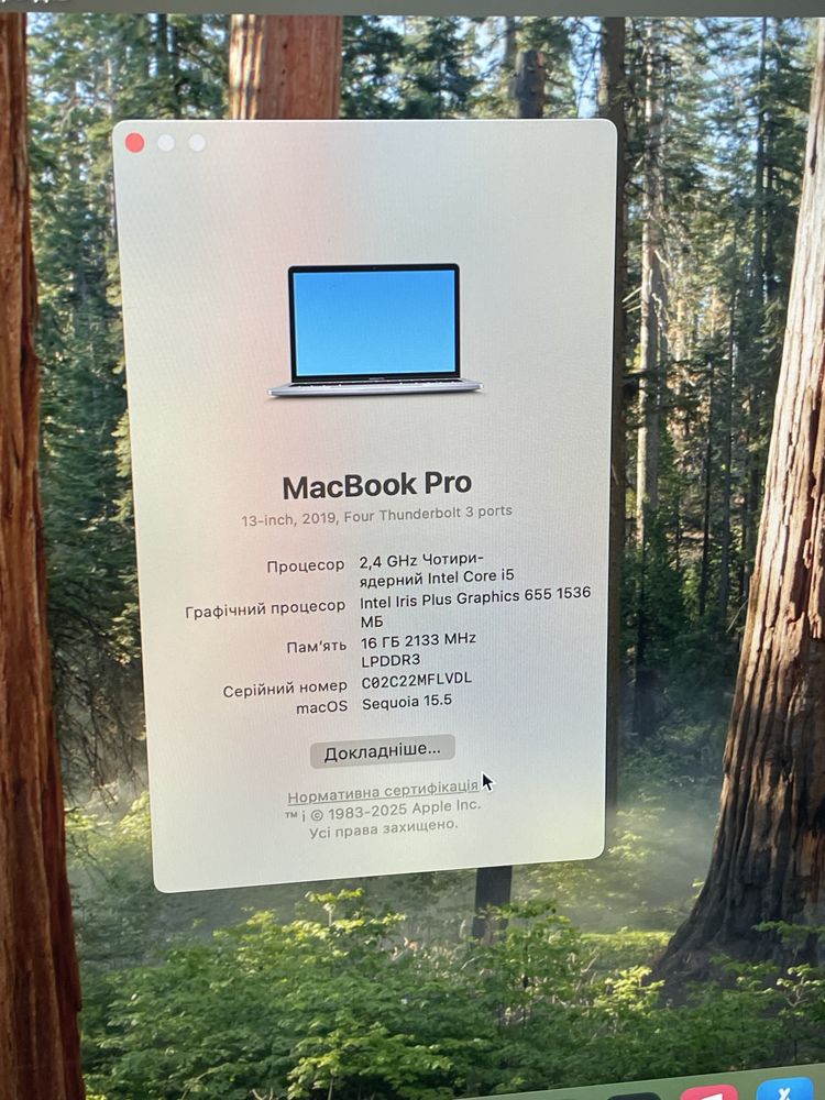 Macbook pro 2019 256 gb 16gb ssd