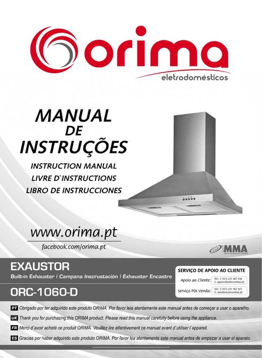 Exaustor cozinha Orima em inox