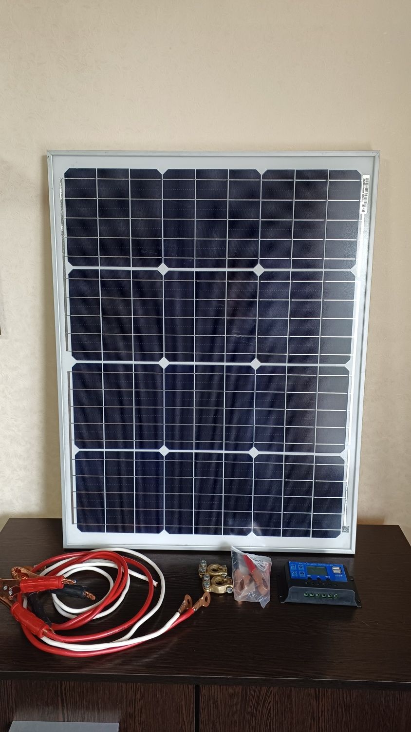 Солнечная панель 60w, контролер заряда, клемы под АКБ, кабеля