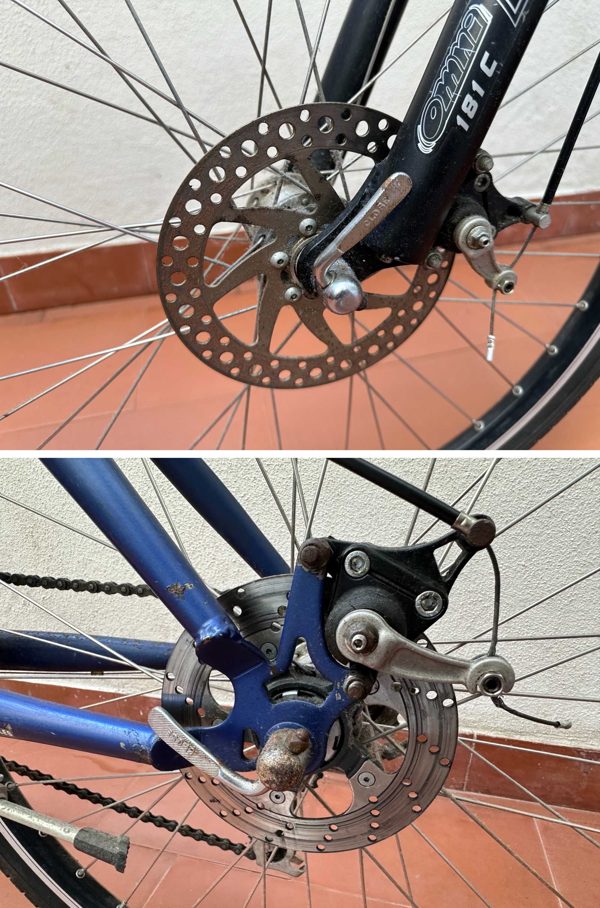 Bicicleta montanha com suspensão e travões de disco