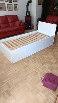 Łóżko białe z szufladami 90x200 + materac lateksowy