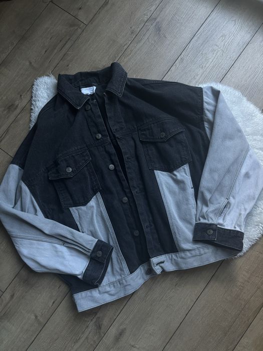 Czarna kurtka jeansowa oversize w patchworkowy wzór asos