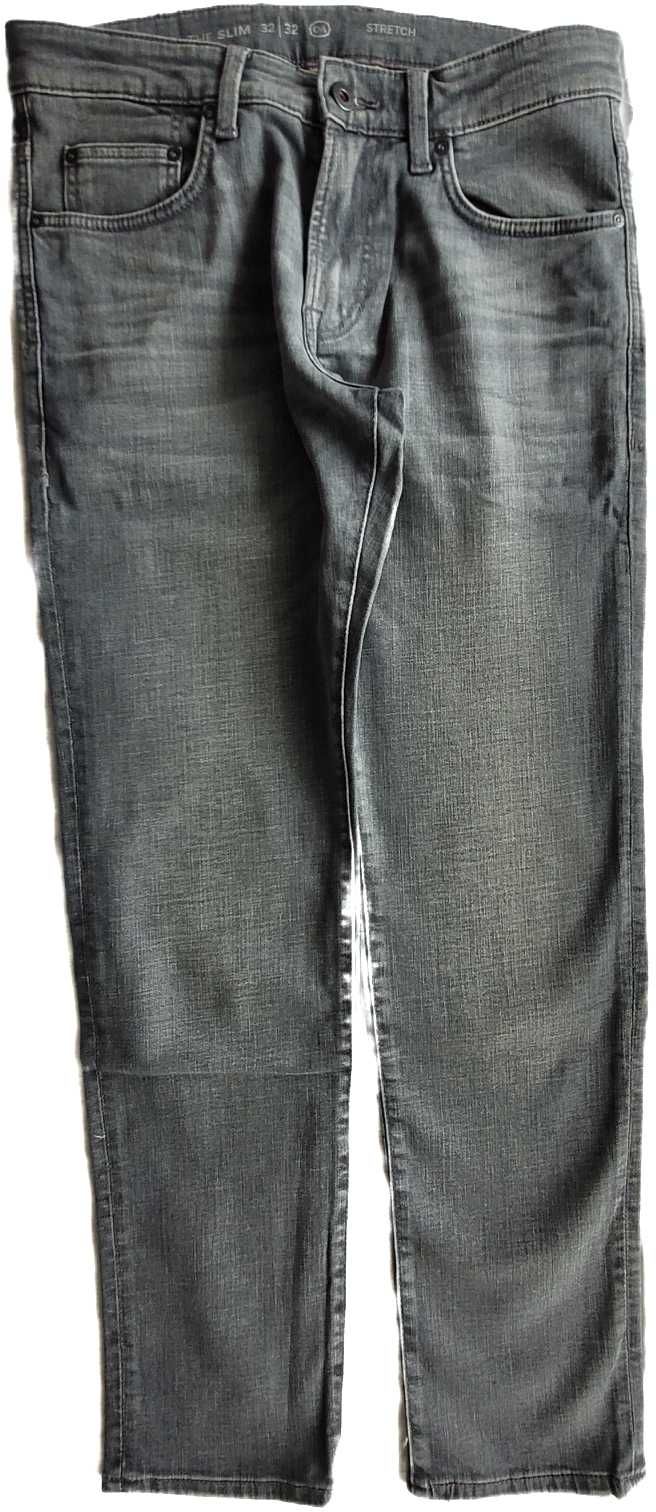 Szare męskie spodnie, jeans W32 L32, stretch.
