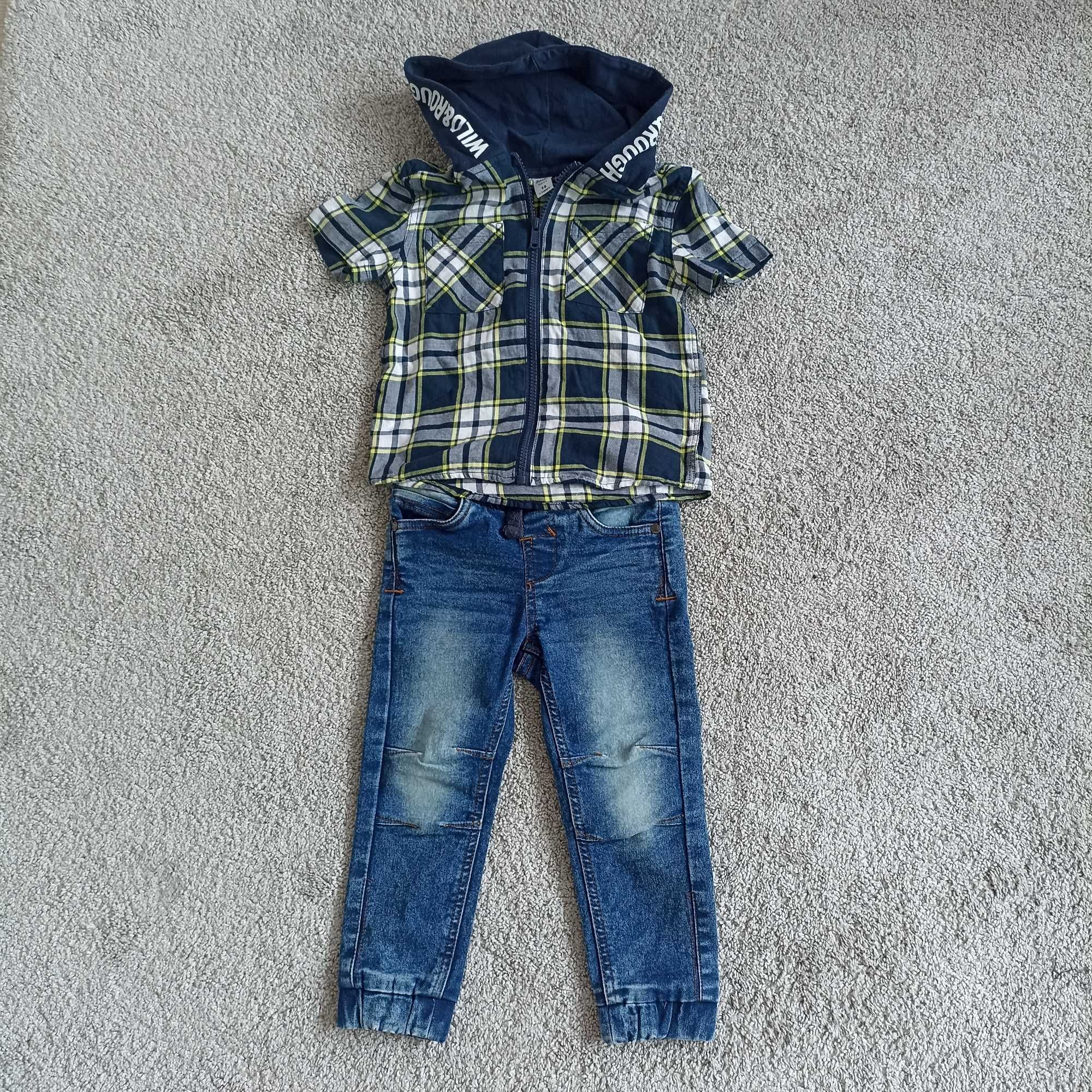 Komplet dla chłopca: bluza koszulowa z kapturem i jeansy (rozmiar 98)
