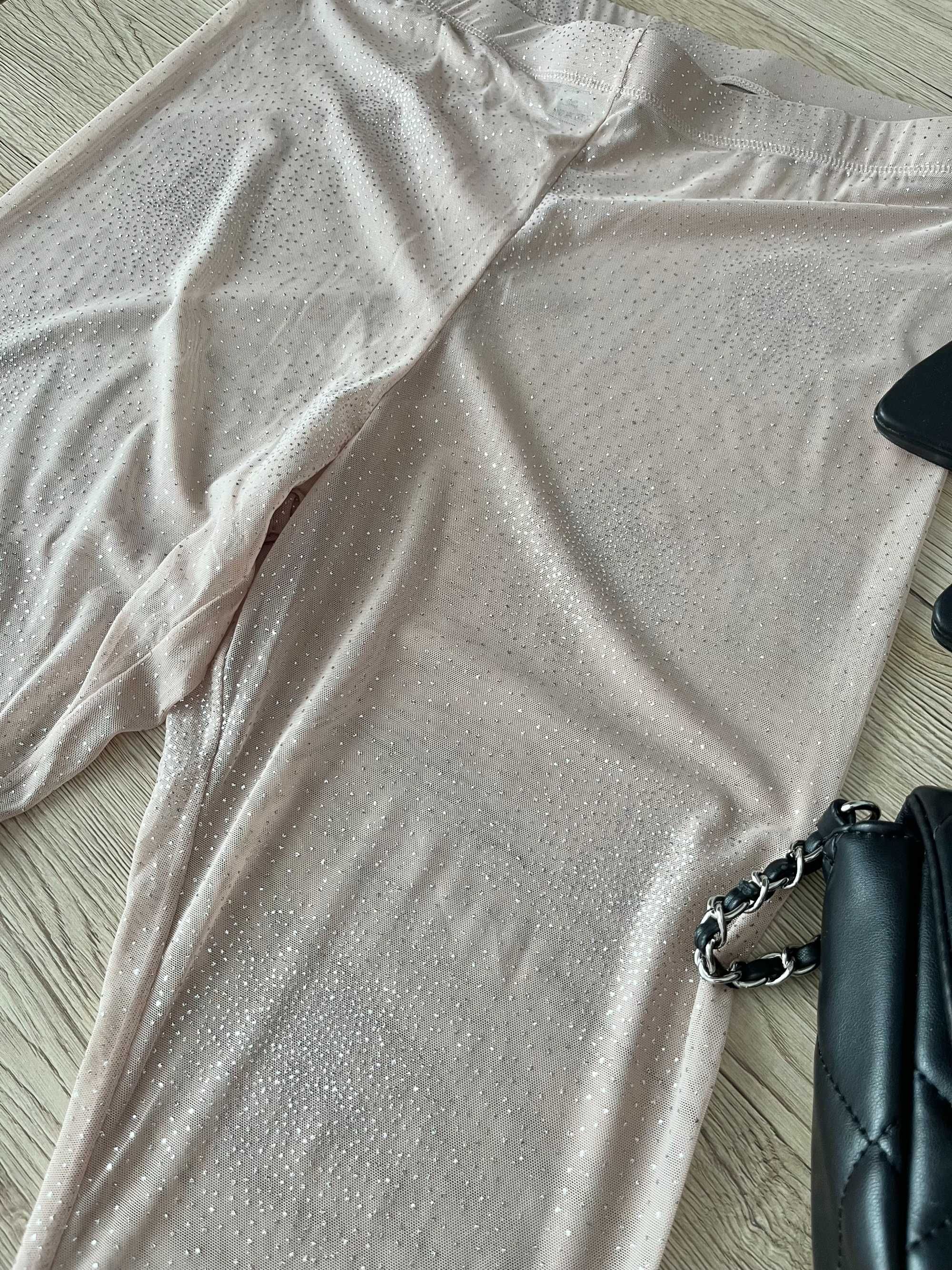 Spodnie leginsy rajstopy błyszczące z diamencikami cekiny H&M L/40