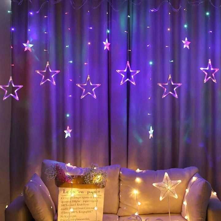 KURTYNA ŚWIETLNA LED LAMPKI świąteczne na okno gwiazdki kolorowe 3M