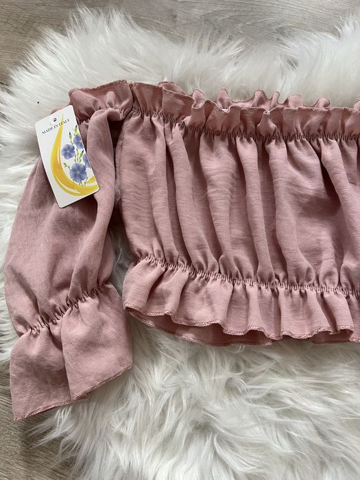 Hiszpanka bluzka odkryte ramiona uniwersalna pudrowy roz nowa