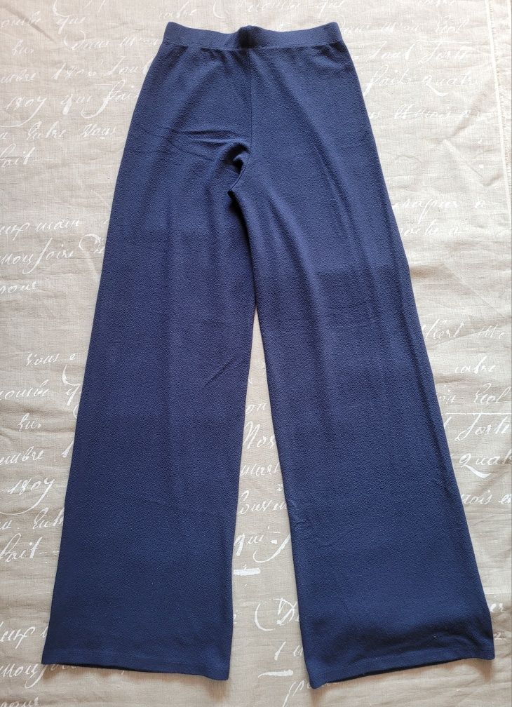 Granatowe ciemne niebieskie proste luzne szerokie spodnie wysoki stan