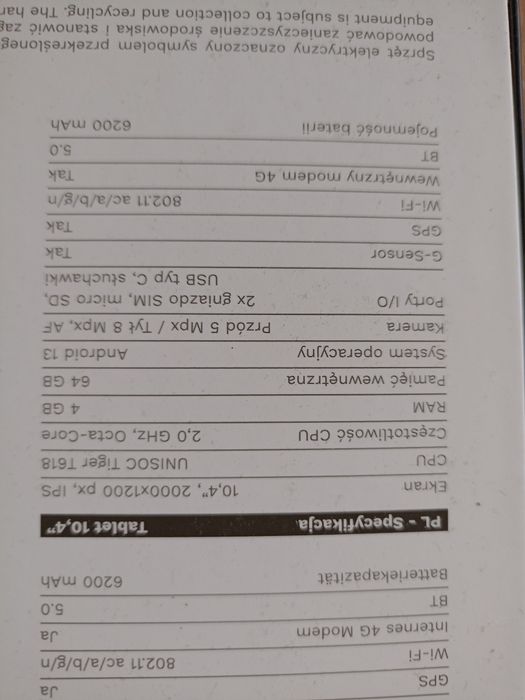 Sprzedam Tablet 10.4 "nowy!!