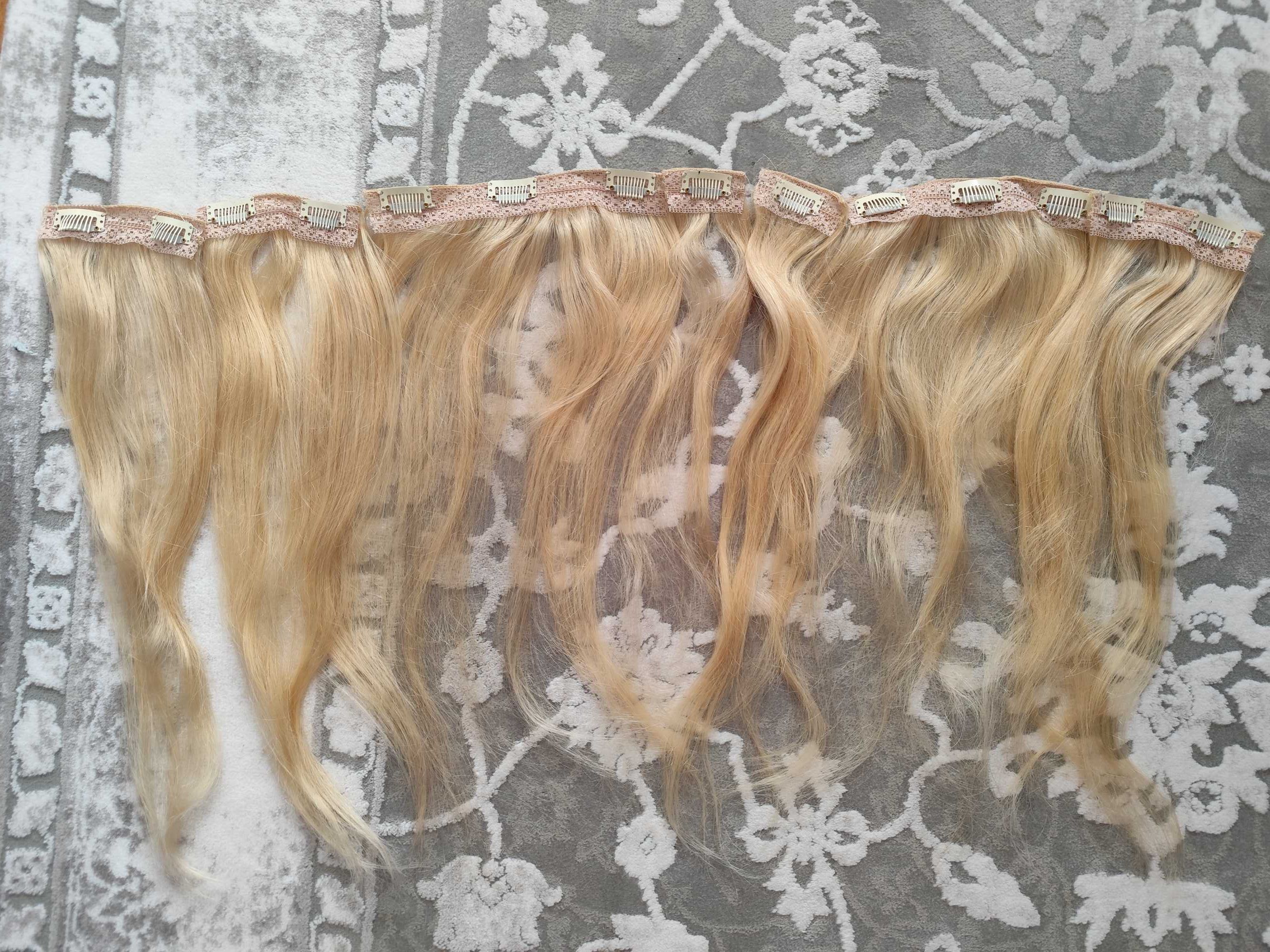 Włosy naturalne doczepiane jasny blond na spinkach 95 g 45 cm zestaw