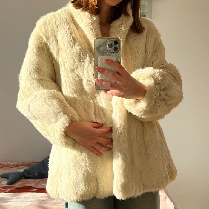 futro naturalne kremowe, M