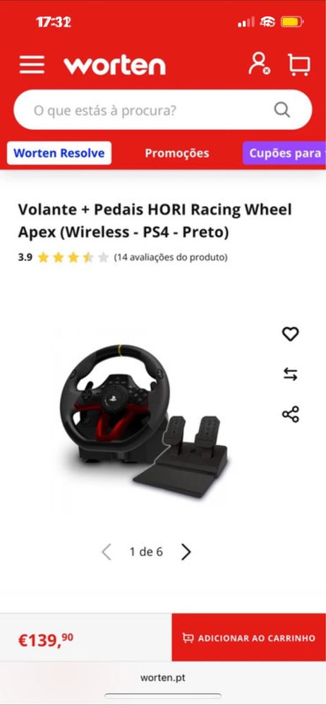 Volante + pedais HORI racing (ps4/pc/etc)
