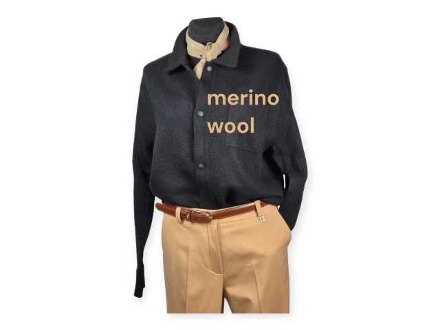 Czarny sweter blezer L merino wool kardigan unisex elegancki