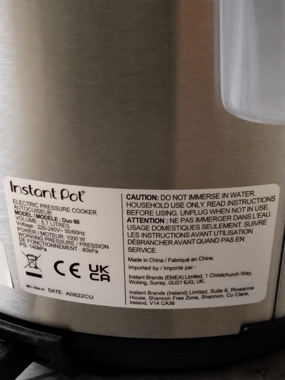 Nowy Szybkowar MULTICOOCKER Wolnowar INSTANT POT DUO 60 5,7L