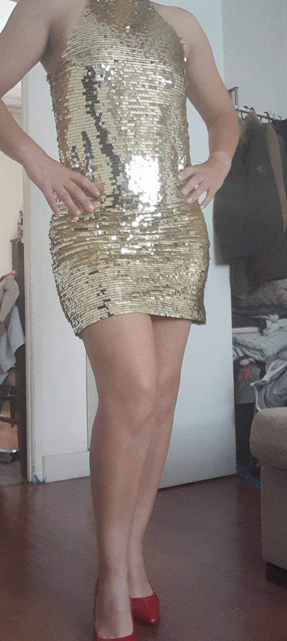 Vestido Lantejoulas Dourado kaoâ o