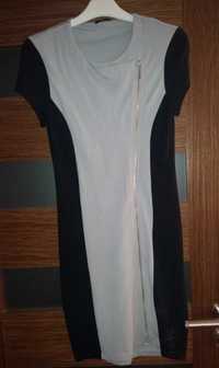 Sukienka dwukolorowa pasy czarna szara suwak mohito S 36