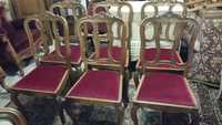 Piękna stylowe krzesła Ludwik dębowe komplet -tapicerka bordo