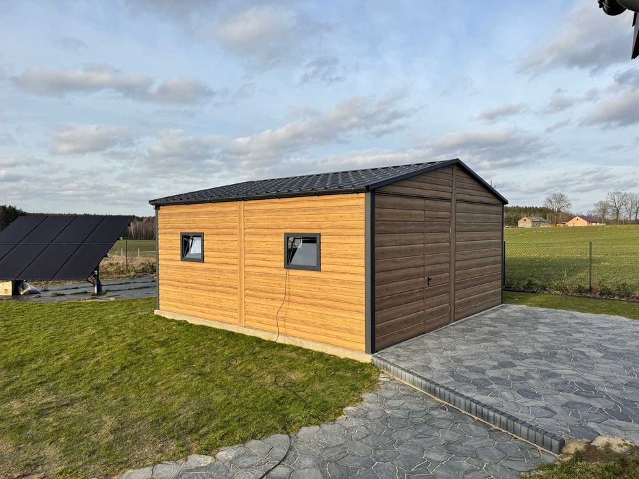 Garaż blaszany 6x6m dwuspadowy, winchester + grafit, profil ocynk