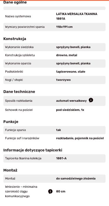 Wersalka, sofa , kanapa ciemnoszara, rozkładana, 2 poduszki. Nowa !